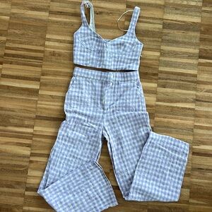 ZARA. Light purple, plaid print, two-piece set. Size XS pants and size S top